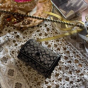 Vintage Coach Signature Black Gray Contact Case Y2K Mini Compact Makeup Stash